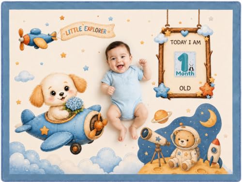 Image of NEW COMERS Baby Monthly Milestone Blanket | 1 to 12 Months Extra Soft Fleece | Best Photography Backdrop Prop | Size - 55 in to 44 inch Super Soft Fabric (Blue)