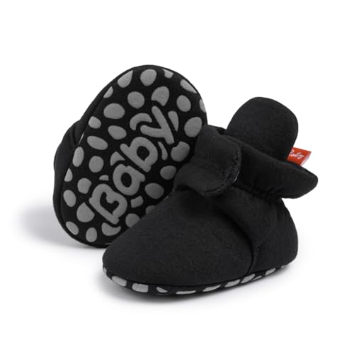 Image of CENCIRILY Baby Unisex Booties Warm Fleece Winter Stay On Infant Slipper Socks Boys Girls Soft Non Slip Sole Newborn First Walkers Ankle Crib Shoes