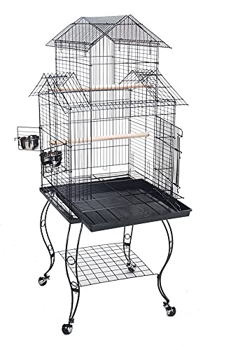 Large 57-Inch Pagoda House Roof Top Parrot Lovebird Cockatiel Cockatiels Parakeets Cage With Stand, Black Vein #TOP6