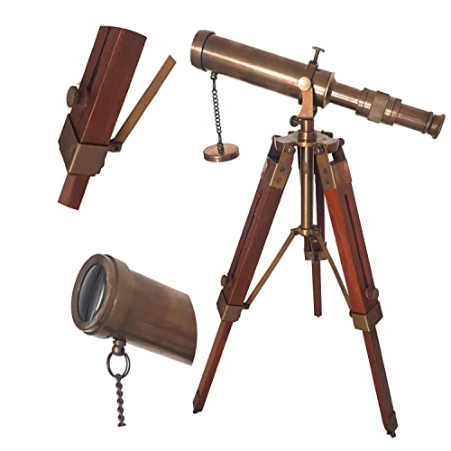 Antique Telescope With Tripod Vintage Brass Décor Table Top Wooden Nautical Maritime Home Office #TOP7