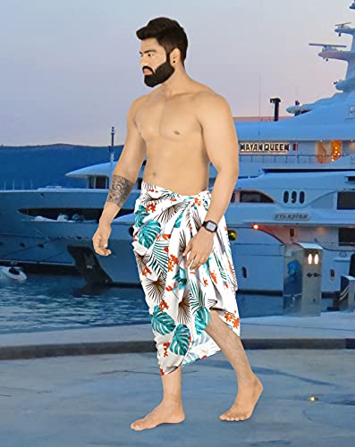 HAPPY BAY Men's Swimwear Cover Up Swim Wrap Beachwear Sarongs Beach Lava Lava Hawaiian Pareo Summer Long Sulu for Men One Size White2