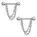 Ruifan Surgical Steel Chain Dangle Nipple Shield Rings Barbell Piercing Jewelry 14G 5/8Inch 2PCS - Silver w Balls