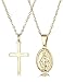Finrezio 14K Gold-Plated Catholic Christian Jewelry Cross and Virgin Mary Pendant Necklace for Women Multilayer Necklace Set