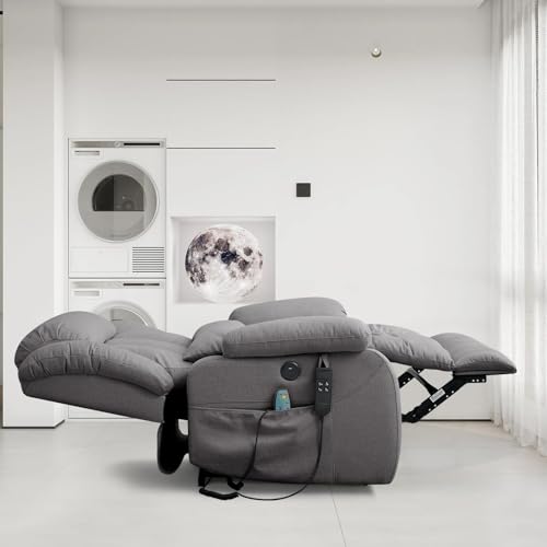 Sillón reclinable eléctrico tela lino color neutro
