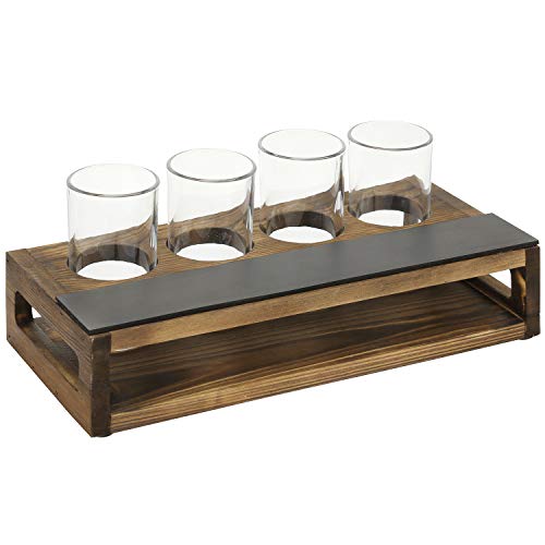Mygift Rustic Burnt Solid Wood Tasting Beer Glass Gift Set With 4 Tasting Beer Glasses And Serving Tray With Erasable Chalkboard Label #TOP6