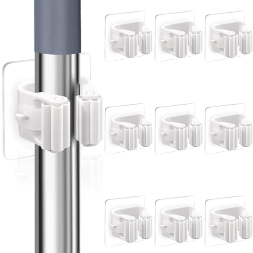 XIANGLONGY 10 Piece Broom Holder Wall Mounted, Broom Holder Self Adhesive, Wall Mounted Mop Holder, ABS Material, Stylish White, Beautiful and Sturdy