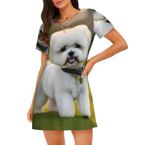 Chemise de nuit légère manches courtes femme contre la chaleur motif chien