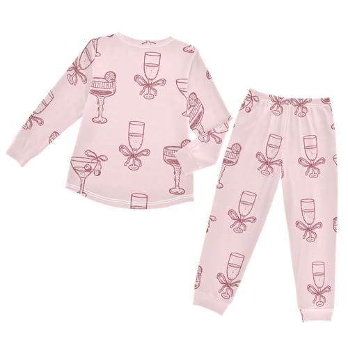 Pink Margarita Cocktail Soft Pajama Set for All Seasons,Breathable Pjs Long Sleeve Sleepwear,Comfy Loungewear 2 Piece Underwear Set 5T2