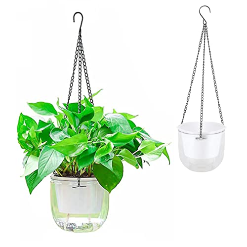 Cndiyald Planter Suspendu Auto-arrosage jardinières suspendues Pots de Fleurs Suspendus intérieurs avec chaînes Panier de Plante Suspendue avec Trous de Drainage pour la Maison 2pcs clairs