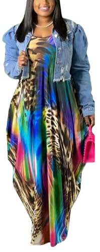 Image of BFFBABY Women's Casual Maxi Dress Sleeveless Tie Dye Spaghetti Strap Summer Plus Size Swing Sundress with Pockets