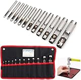 Spurtar 12 PCS Steel Hollow Leather Punch Set 1/8''-3/4''(3-19mm) Heavy Duty Round Hole Punch Set Leather Hole Tool for Watch Cloth Belt Gaskets w/Storage Bag