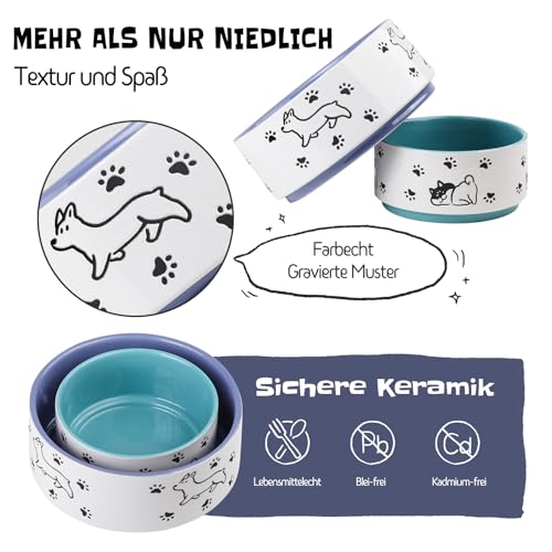 Keramik Futternapf für Hunde - Großer Hundenapf mit fröhlichem Welpenmotiv - Fressnapf und Wassernapf für mittelgroße bis große Hunde - 1900 ml - Durchmesser 20,3 cm - Lila