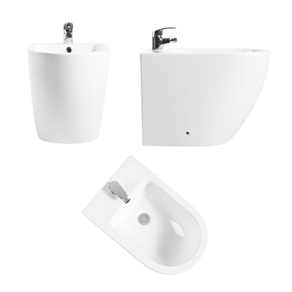 Wc Inodoro Completo Compacto Adosado a Pared Redondo con Sistema Rimless | Wc Completo con Salida Dual y Asiento Amortiguado + Bide