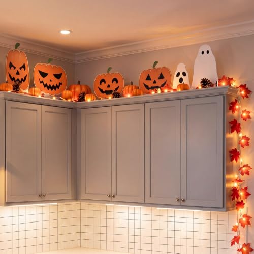 Pinkunn 7 Pcs Halloween Decor Above Kitchen Cabinets, Fall Shelf Decor