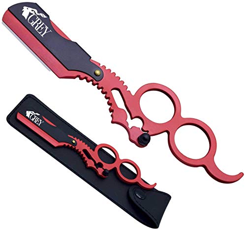 Straight Edge Razor | Razors For Men | Eyebrow Razor | Barber Supplies Straight Razor | Best for Straight Razor Blades | Essential for Razor Kit |Double Finger Ring Red & Black Razor by â€œGreyâ€ (Red)