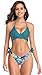 Produktbild SHEKINI Damen Bikini Set Push up Verstellbar Crossover Ties-up Neckholder Bikinioberteil Zweiteiliger Badeanzug Triangel Gedruckt Niedrige Taille Sport Bikinihose Strandkleidung (Small, Dunkelgrün-B)