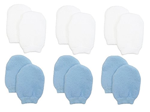 Image of Nurses Choice Newborn Baby Boy No‑Scratch Mittens – Soft Cotton Stay‑On Infant Gloves – Hospital Trusted Hand Covers for Sensitive Skin – Newborn Essentials (6‑Pack, White & Blue)