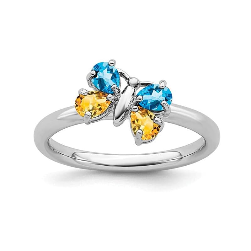 Bague de mariage citrine poire et topaze bleue, le cadeau romantique parfait pour elle