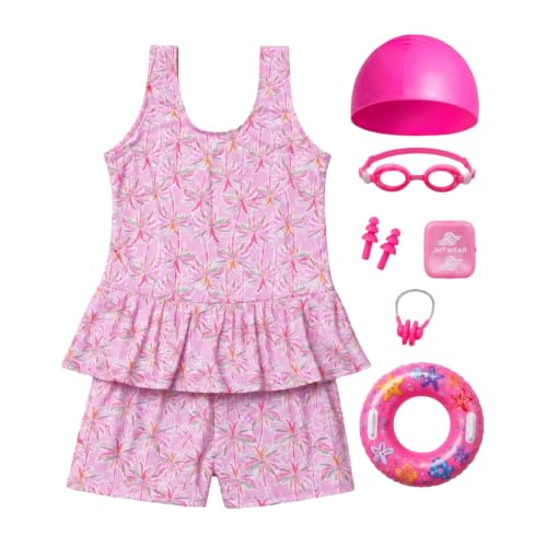 Image of LEBAMI ﻿Kids Girls One piece Swimsuit Combo Kit | Frock Swim Costume with Goggles, Cap, Swimming Tube, Nose Clip & Earplugs | Pool & Beach Swimming Kit