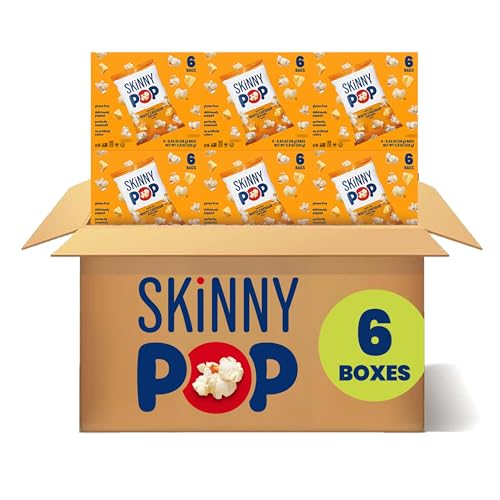 SkinnyPop Popcorn, White Cheddar, Whole Grain, Dairy-Free Snack, 0.65oz (6 Boxes, 6 Bags per Box)