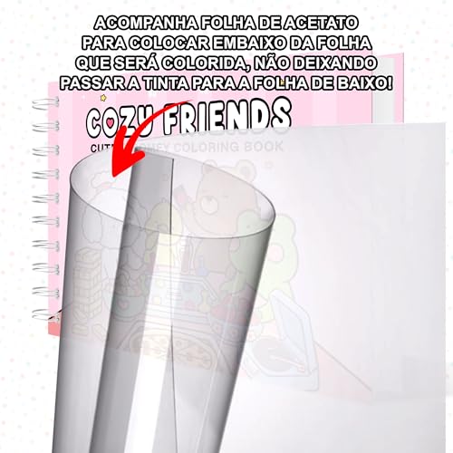Livro de Colorir Ursinho Cozy Friends Amigos 45 Folhas 180 Gramatura Capa Dura Caderno Desenho Pintu