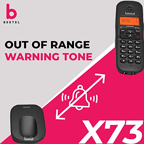 Image of Beetel X73N Cordless 2.4Ghz Cordless Landline Phone with Caller ID Display, 2-Way Speaker Phone with Volume Controls, Auto Answer, Alarm Function, Stylish Design (Black)(X73N)