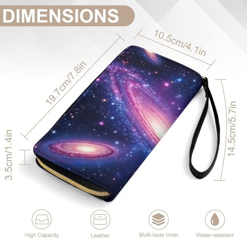 Womens Wallet, Waterproof PU Leather Wallet, Large Capacity Credit Card Holder Space Galaxy Constellation Zodiac Star Purple Blue Coin Zipper Clutch Purse2