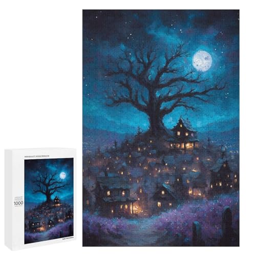 Puzzle 1000 pièces adulte village mystique sous la lune grand format jeu de société détente