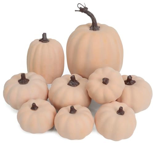 Image of Ghrdopy 9PCS Fall Pumpkin Decor - Plastic Artificial Fake Pumpkins Used for Home Party Outdoor Decor and Thanksgiving Decorations