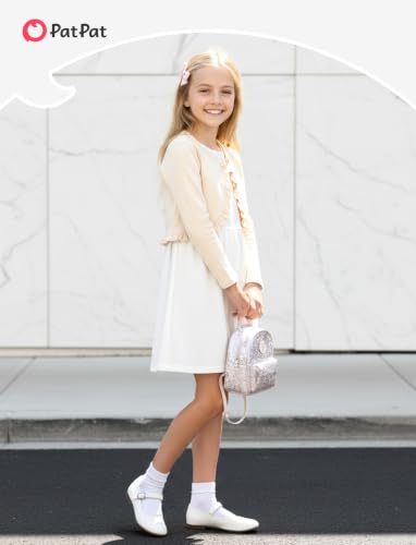 Image of PATPAT Girls Cardigan Bolero Size 4-12 Years Kids Knit Long Sleeve Ruffle Open Front Button Cover Up Cropped Tops for Girls