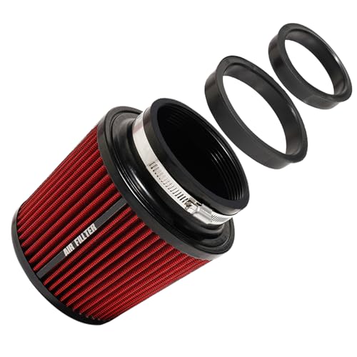 3 3.5 4 Inlet Car Replacement Cold Air Intake Filter 76mm 89mm 102mm 3 Sizes in 1 High Flow Performance Cone Air Filter (Red)