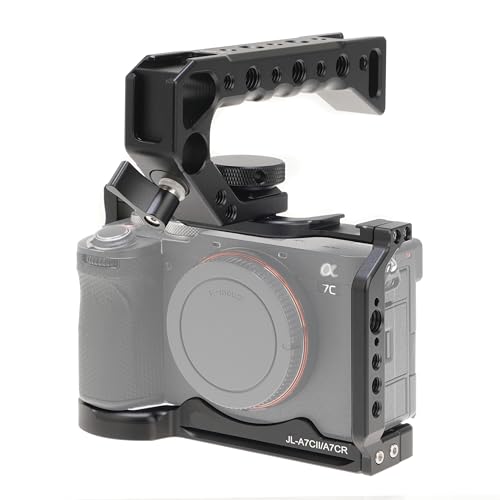 Image of Fotga A7CR A7CII Camera Cage + Top Handle for Sony A7CII A7C II A7CR Mirrorless Camera Vlog Video Shooting Film Making with 1 /4 inch-20 3 /8 inch-16 Holes Cold Shoe Mount,Arri Handle Locating Hole