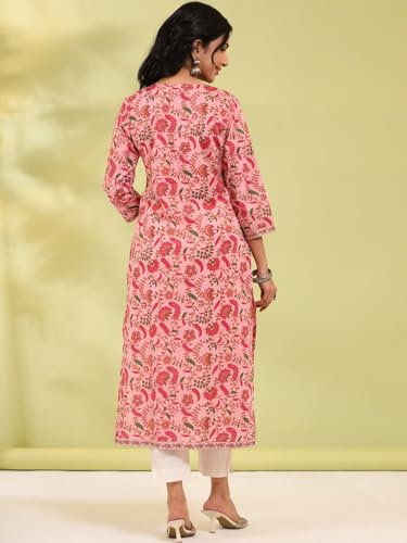 rytras Women Cotton Regular Printed Straight Kurta