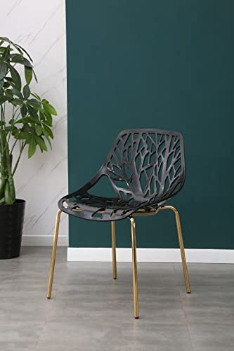 Pozbee Modern Black Dining Chair, Birch Sapling Style Chairs For Dining Room, Hotels, Restaurants Indoor Outdoor, Elegant Kitchen Chairs With Gold Legs (2, Black) #TOP6