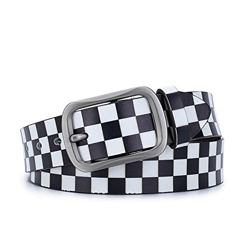 Men's Belt,White & Black Checkerboard Belt,Unisex Alloy pin Buckle Belt Hip hop Style Personality Trend Belt,Black and White,115CM/45.3''2