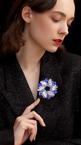 Image of Rhinestone Flower Brooch for Women Crystal Wreath Brooch Pin Stylish Big Flower Brooch Rhinestone Crystal Bauhinia Flower Wreath Brooch Elegant Clothing Hat Bag Accessories Christmas Wedding Bridal Birthday Jewelry