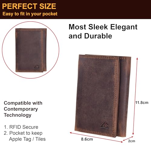 Image of ASAD Leather Slim Everyday Trifold Wallet with ID Window and Multiple Card Slots | Genuine Leather Double Stitched RFID Blocking Stylish | Gift for Him | Hidden Card Pockets
