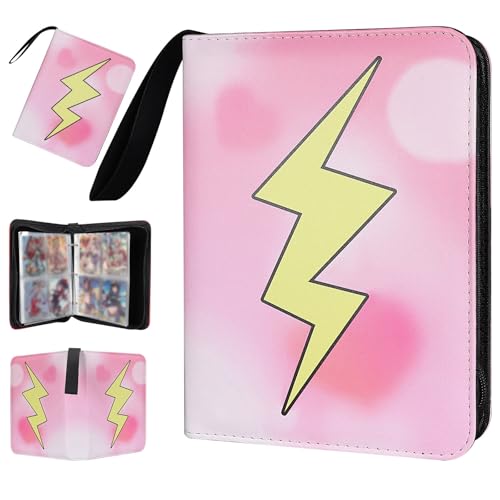 Collectible Trading Card Albums 4 Pocket Card Binder 400 Double Sided Pocket PU Premium Zip Trading Collection Binderwith 50 Removable Sleeves Card Folder forTCG Sports Cards (Pink-01)