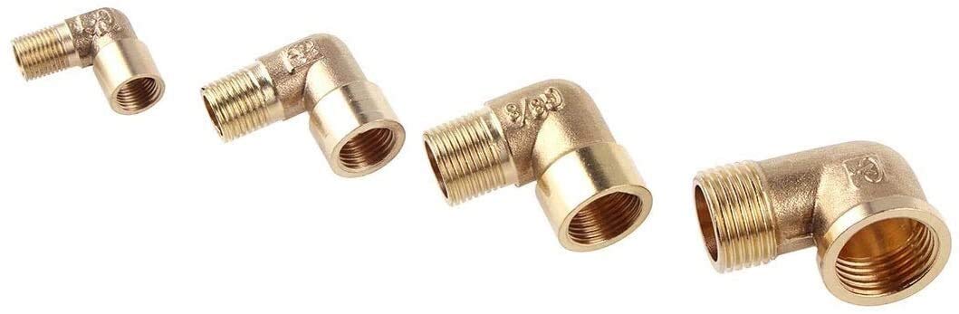 Accesorios roscados Conectores de tubería de latón Rosca hembra x macho Codo Conexión de tubería Acoplador de conector de latón Adaptador de cobre de 90 grados para combustible de agua 1/8 "1/4" 3/8