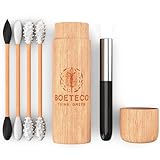 BOETECO Bamboo Reusable qtip Ear Swab and Makeup Swabs Kit. 1 Case with 4 Reusable Silicone Bamboo Swabs for Ears, Baby, Beauty
