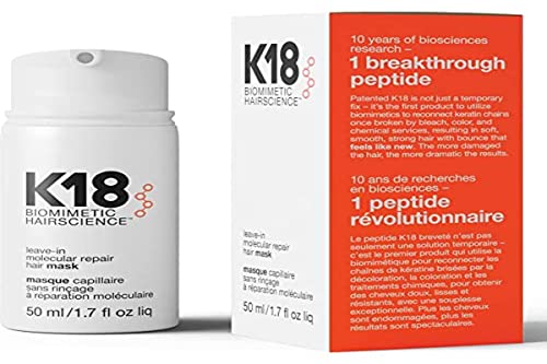 K18 Leave-In Molecular Repair Hair Mask Treatment to Repair Damaged Hair - 4 Minutes to Reverse Damage from Bleach, Color, Chemical Services, 50 ml