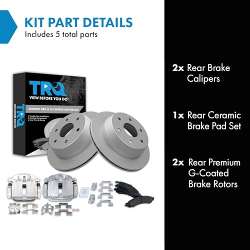 Image of TRQ Rear Brake Pad and Rotor Set Ceramic G Coated Rotors Calipers Compatible with 2002 Chevrolet Silverado 1500 GMC Sierra 1500 2001 Yukon