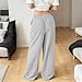 Kenvina Wide Leg Pants Womens Summer Baggy Beach Vacation Palazzo Pants Casual High Waisted Drawstring Trousers with Pockets Light Gray