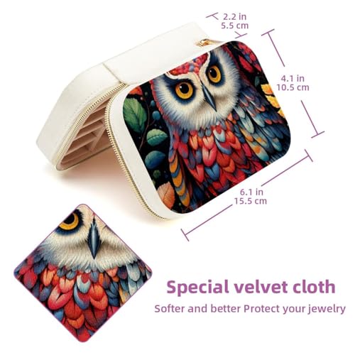 Boîte à bijoux chouette portable avec structure double couche zippée - 6