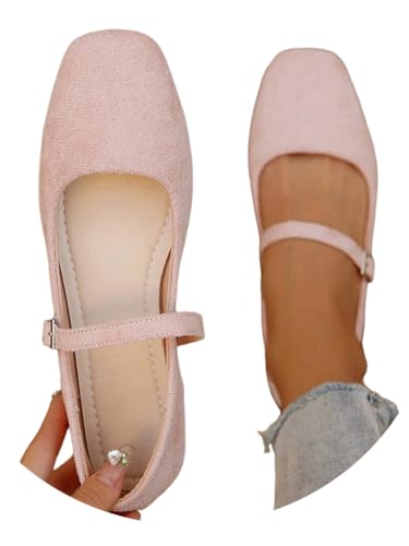 Minetom Ballerines Femme Mary Jane Bout Carré Chaussures Plates avec Bride Ajustable pour Travail Ville Ou Quotidien A1 Rose 41 EU