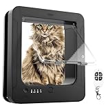 Smart Microchip Cat Flap for Selective Entry, Automatic RFID Pet Door for Cats & Small Dogs, Includes 2 Sensor Collars & 1 Remote Control, Easy 4-Way Locking, Opening Size 7.87" x 7.5"