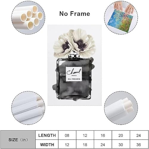 Image of BanLaArt Fashion Perfume Bottle Black With Grey & White Poppy Canvas Print Poster Decorative Painting Canvas Wall Art Picture Print Modern Family Bedroom Decor 12x18inch(30x45cm)