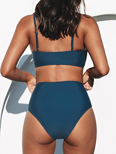 Image of CUPSHE Women's Bikini Sets Two Piece Swimsuit High Waisted V Neck Twist Front Adjustable Spaghetti Straps Bathing Suit