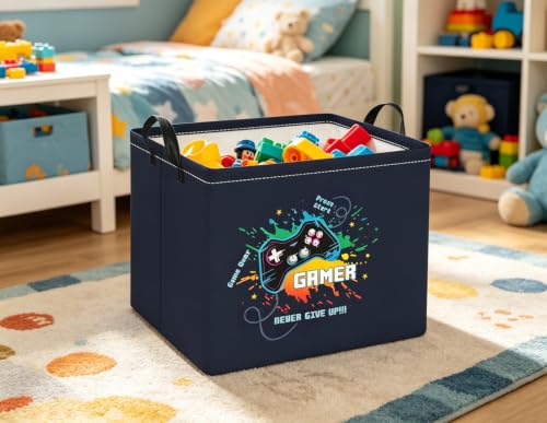 Image of Rectangular Baby Kids Storage Basket for Home Kitchen Girls Cute Toy Storage Bin Organizer Shelf Book Room Decor(Game)