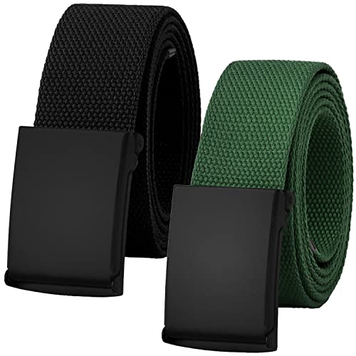Falari Canvas Web Belt Fully Adjustable Cut to Fit Golf Belt Flip Top Black Buckle - Black & Olive Green (2 Pack)